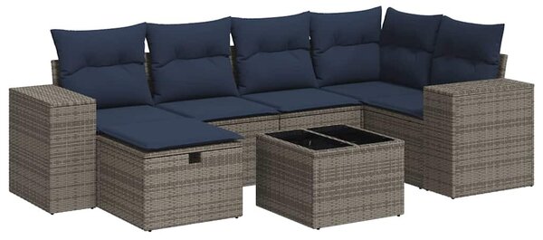 7 részes szürke polyrattan kerti ülőgarnitúra párnákkal