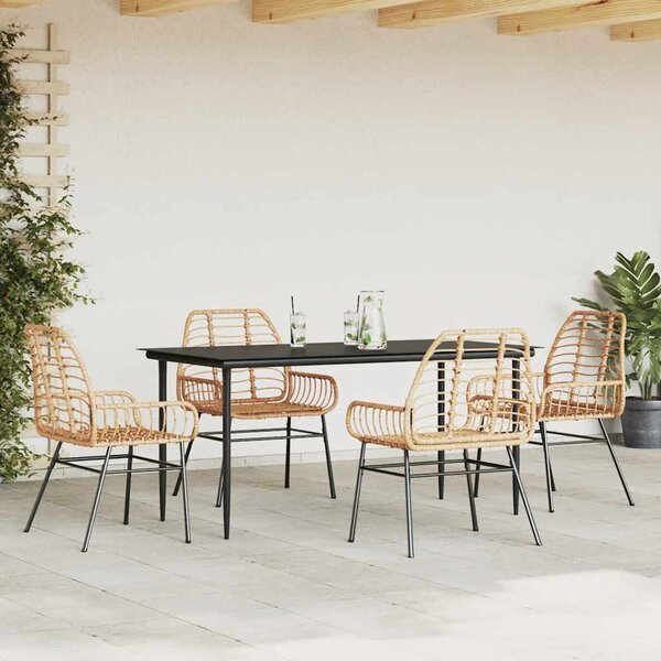 5 észes barna polyrattan üveg kerti étkezőgarnitúra
