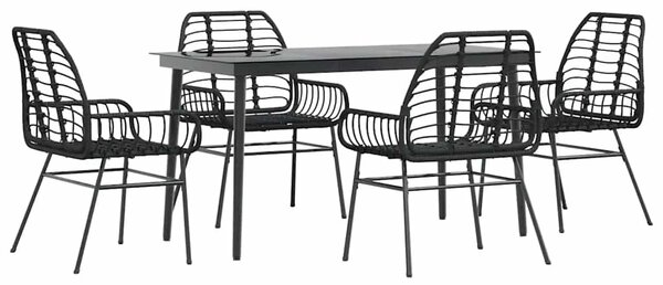 5 részes fekete polyrattan üveg kerti étkezőgarnitúra