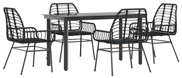 5 részes fekete polyrattan üveg kerti étkezőgarnitúra