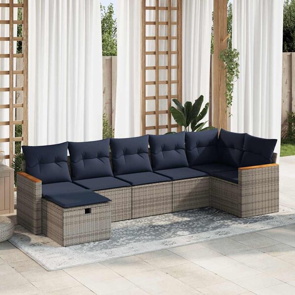 7 részes szürke polyrattan kerti ülőgarnitúra párnákkal