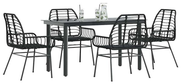 5 részes fekete polyrattan üveg kerti étkezőgarnitúra