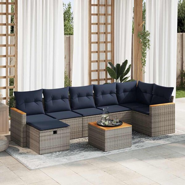 8 részes szürke polyrattan kerti ülőgarnitúra párnákkal