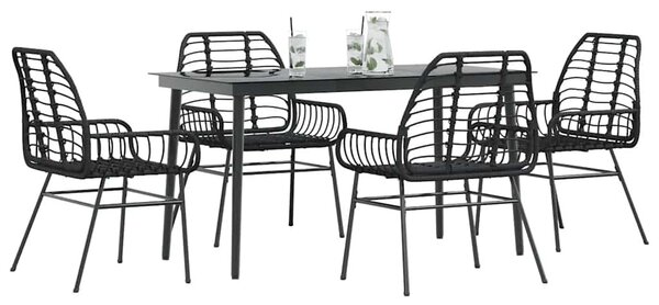 5 részes fekete polyrattan üveg kerti étkezőgarnitúra