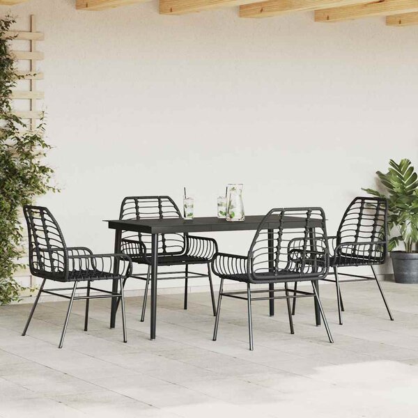 5 részes fekete polyrattan üveg kerti étkezőgarnitúra