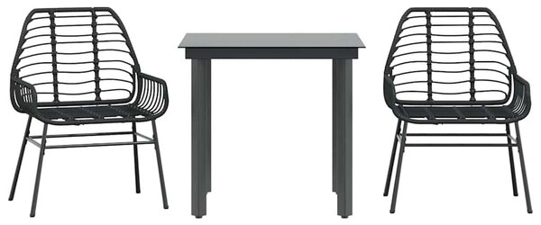 3 részes fekete polyrattan üveg kerti étkezőgarnitúra