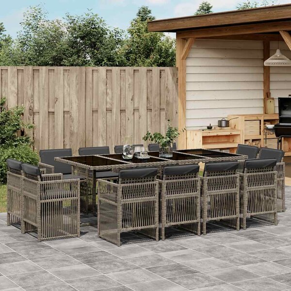 13 részes szürke polyrattan kerti ülőgarnitúra párnákkal