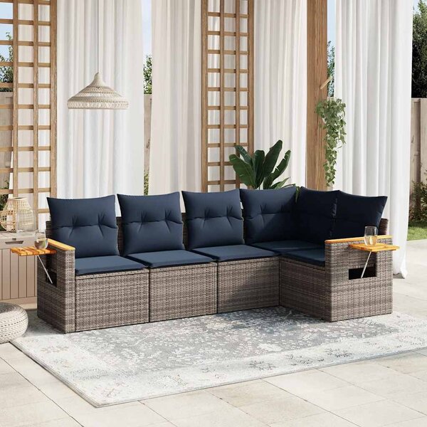 5 részes szürke polyrattan kerti ülőgarnitúra párnával