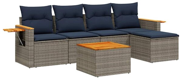 6 részes szürke polyrattan kerti ülőgarnitúra párnával