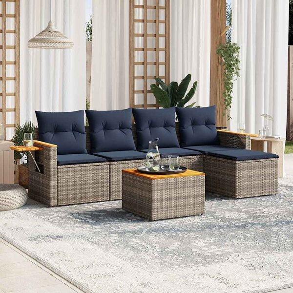 6 részes szürke polyrattan kerti ülőgarnitúra párnával