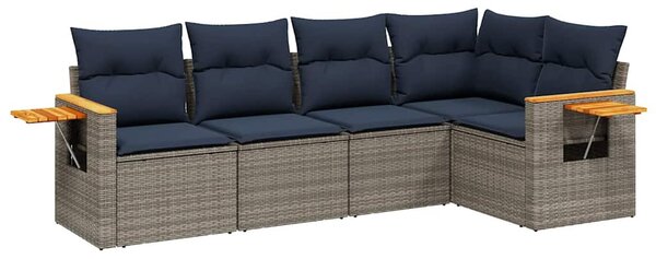5 részes szürke polyrattan kerti ülőgarnitúra párnával