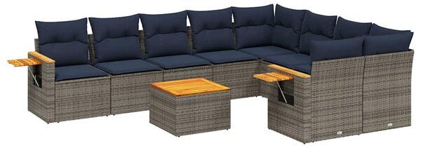 10 részes szürke polyrattan kerti ülőgarnitúra párnával
