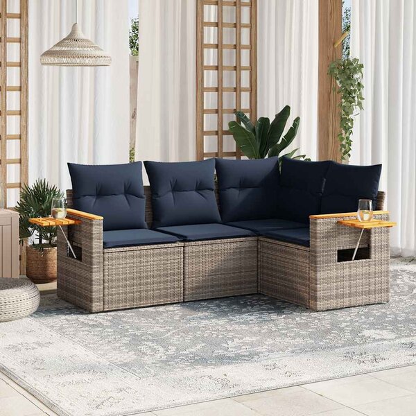 4 részes szürke polyrattan kerti ülőgarnitúra párnával