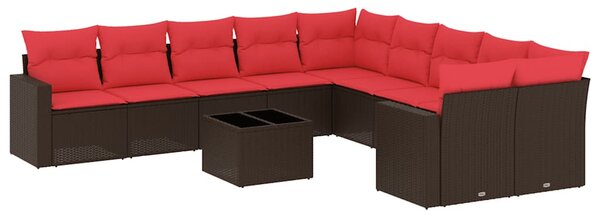 11 részes barna polyrattan kerti ülőgarnitúra párnákkal