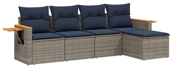 5 részes szürke polyrattan kerti ülőgarnitúra párnával