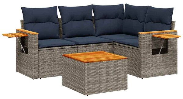 5 részes szürke polyrattan kerti ülőgarnitúra párnával