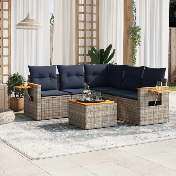 6 részes szürke polyrattan kerti ülőgarnitúra párnával