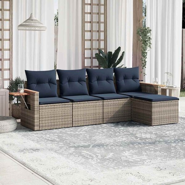 5 részes szürke polyrattan kerti ülőgarnitúra párnával