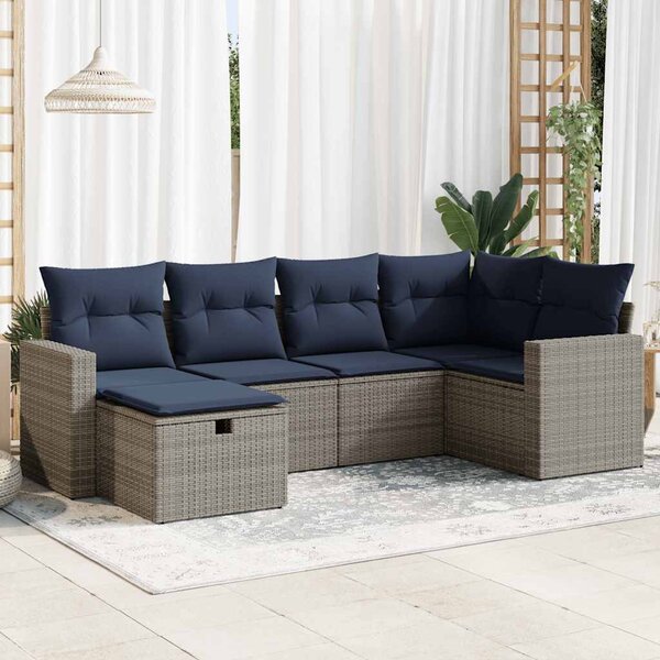 6 részes szürke polyrattan kerti ülőgarnitúra párnákkal