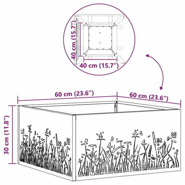 VidaXL Tűzrakó Barna 60 x 60 x 30 cm időjárásálló acél