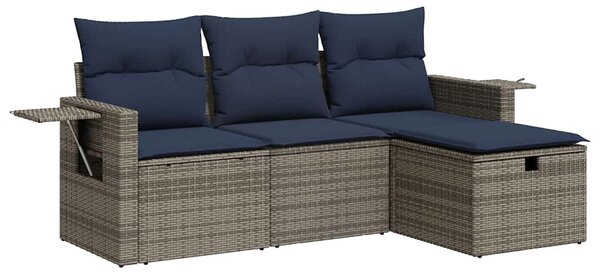 4 részes szürke polyrattan kerti ülőgarnitúra párnákkal