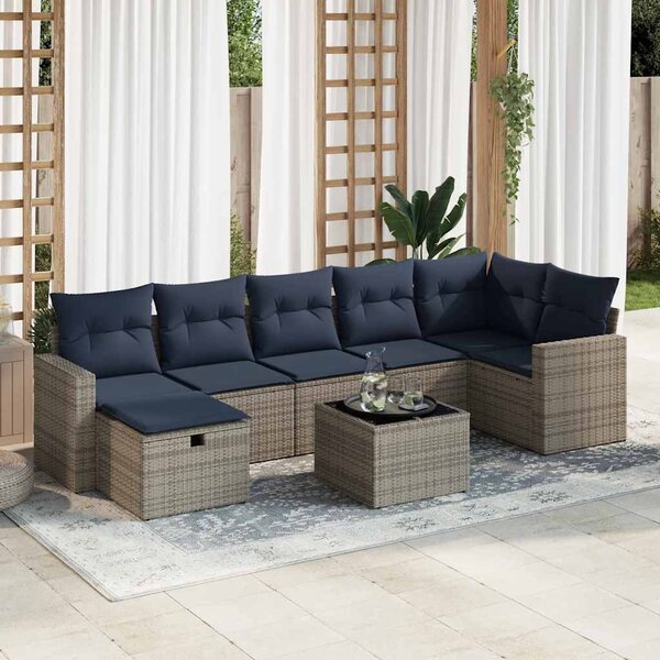 8 részes szürke polyrattan kerti ülőgarnitúra párnákkal