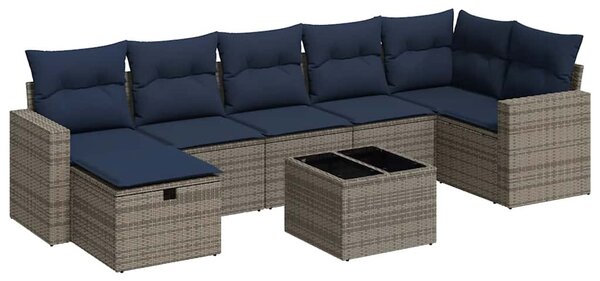 8 részes szürke polyrattan kerti ülőgarnitúra párnákkal
