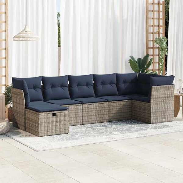 7 részes szürke polyrattan kerti ülőgarnitúra párnákkal