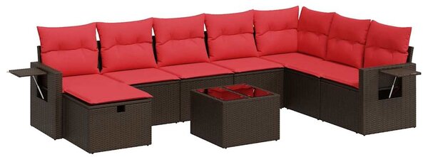 9 részes barna polyrattan kerti ülőgarnitúra párnákkal