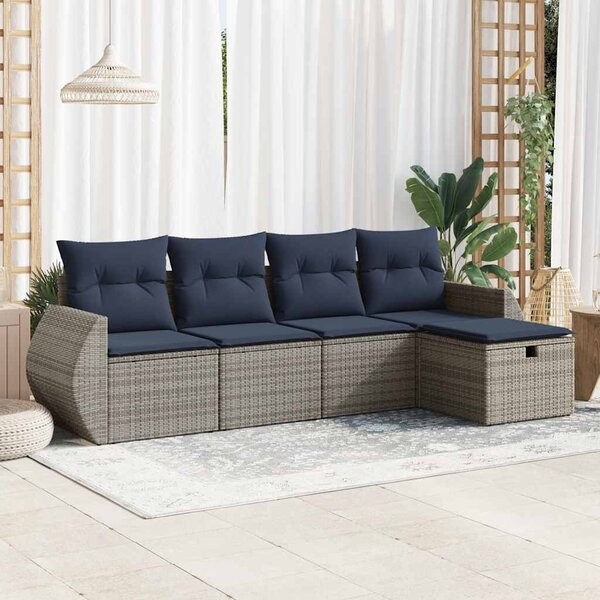 5 részes szürke polyrattan kerti ülőgarnitúra párnákkal