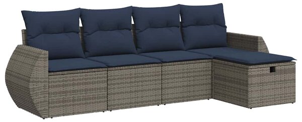 5 részes szürke polyrattan kerti ülőgarnitúra párnákkal