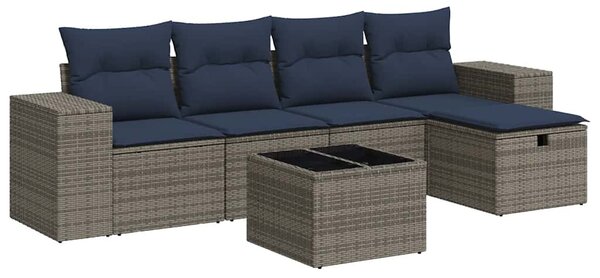 6 részes szürke polyrattan kerti ülőgarnitúra párnákkal