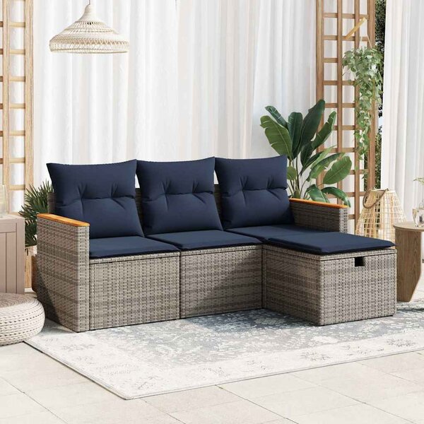 4 részes szürke polyrattan kerti ülőgarnitúra párnákkal