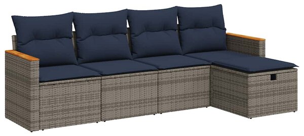 5 részes szürke polyrattan kerti ülőgarnitúra párnákkal