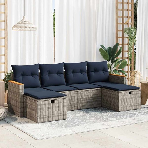 6 részes szürke polyrattan kerti ülőgarnitúra párnákkal