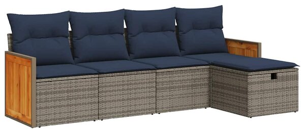 5 részes szürke polyrattan kerti ülőgarnitúra párnákkal
