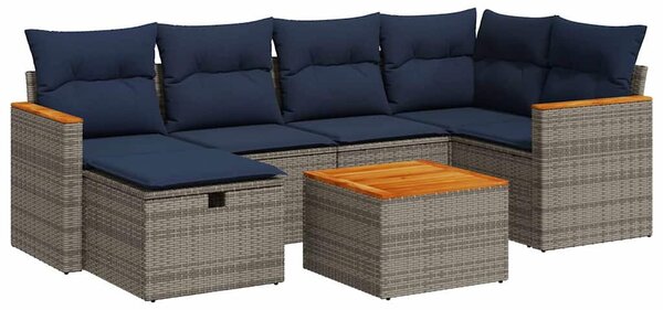 7 részes szürke polyrattan kerti ülőgarnitúra párnákkal