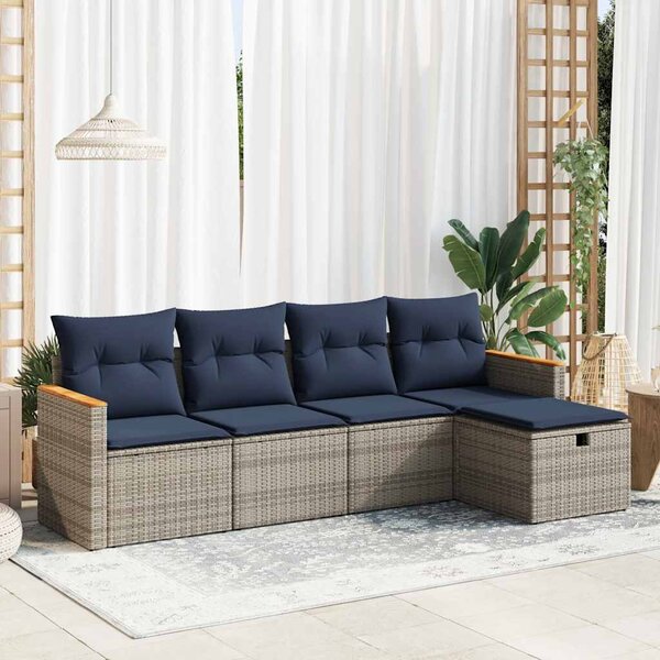 5 részes szürke polyrattan kerti ülőgarnitúra párnákkal