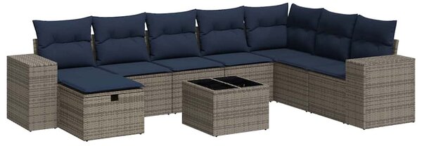9 részes szürke polyrattan kerti ülőgarnitúra párnákkal