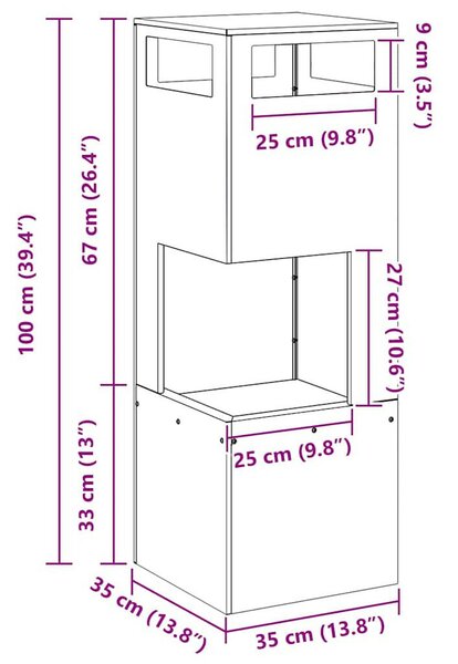 VidaXL Tűzrakó Fekete 35 x 35 x 100 cm Hidegen hengerelt acél