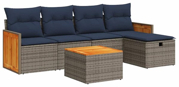 6 részes szürke polyrattan kerti ülőgarnitúra párnákkal