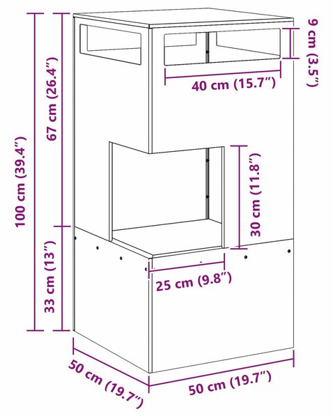 VidaXL Tűzrakó Barna 50 x 50 x 100 cm időjárásálló acél