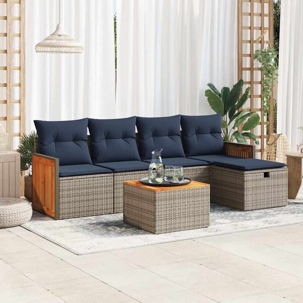 6 részes szürke polyrattan kerti ülőgarnitúra párnákkal