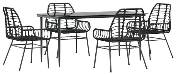 5 részes fekete polyrattan üveg kerti étkezőgarnitúra