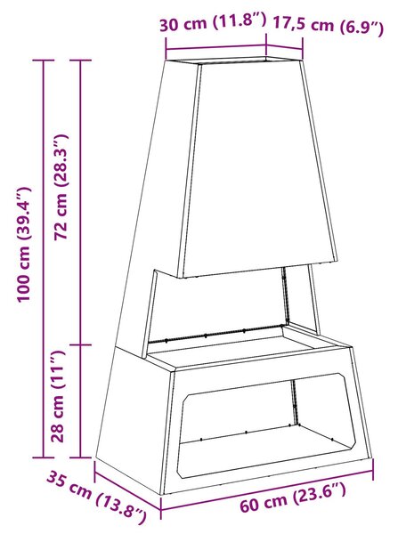 VidaXL Tűzrakó Fekete 60 x 35 x 100 cm Hidegen hengerelt acél