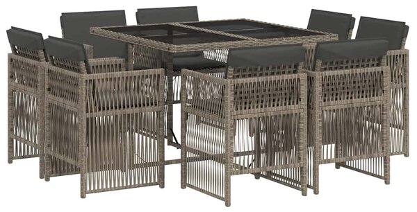 9 részes szürke polyrattan kerti étkezőgarnitúra párnával