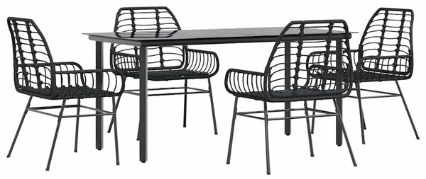 5 részes fekete polyrattan üveg kerti étkezőgarnitúra