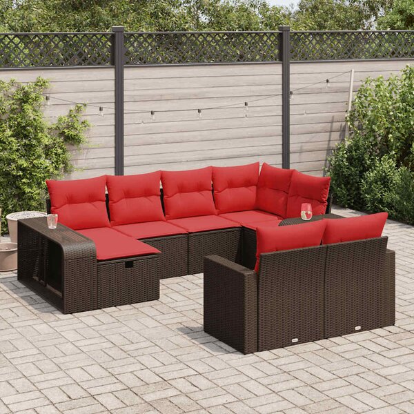 10 részes barna polyrattan kerti ülőgarnitúra párnákkal
