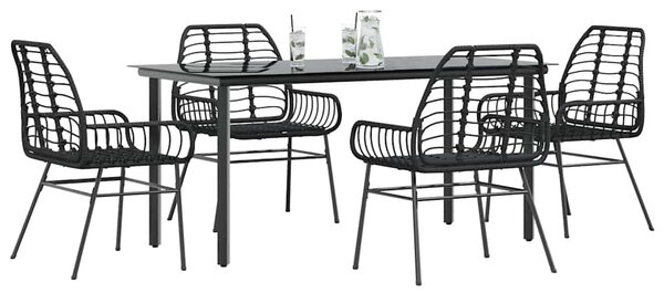 5 részes fekete polyrattan üveg kerti étkezőgarnitúra