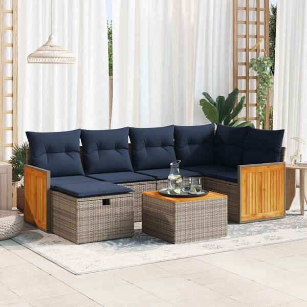 7 részes szürke polyrattan kerti ülőgarnitúra párnákkal